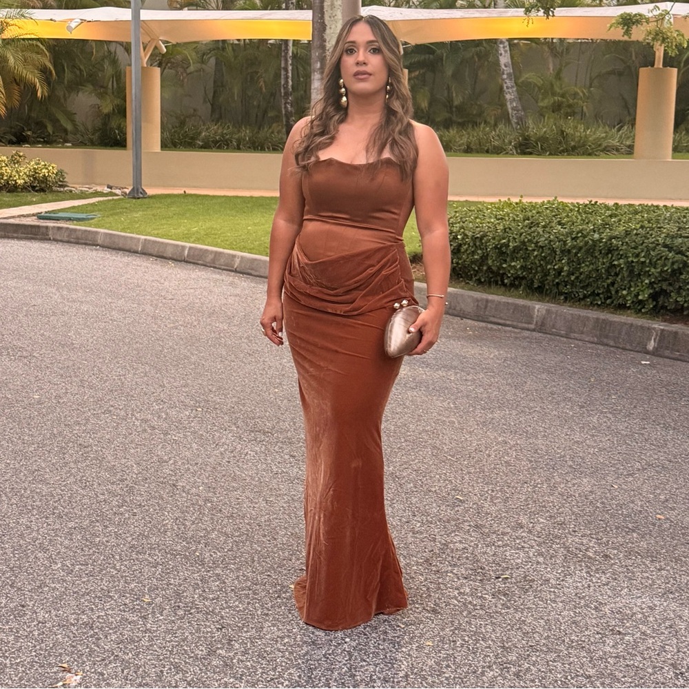 House of CB Copper Brown Velvet Maxi Dress
